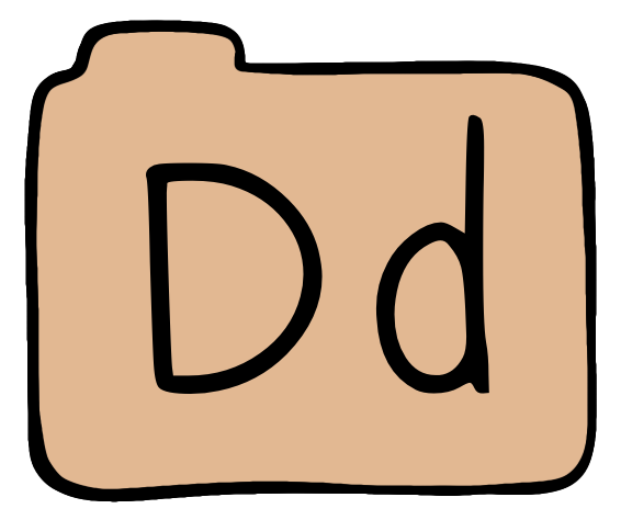 light orange file folder with capital and lowercase D on it.